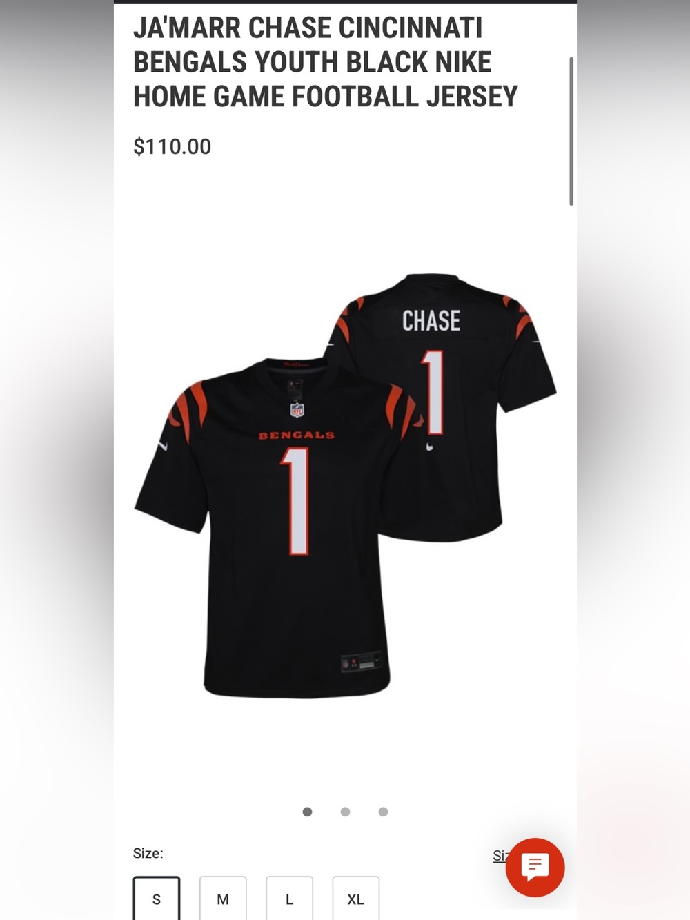 Bengals Youth XL Nike Home Game Football Jersey